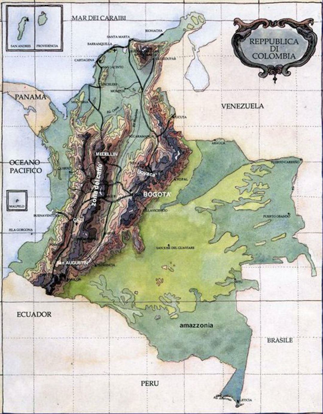 Карта местности Колумбии