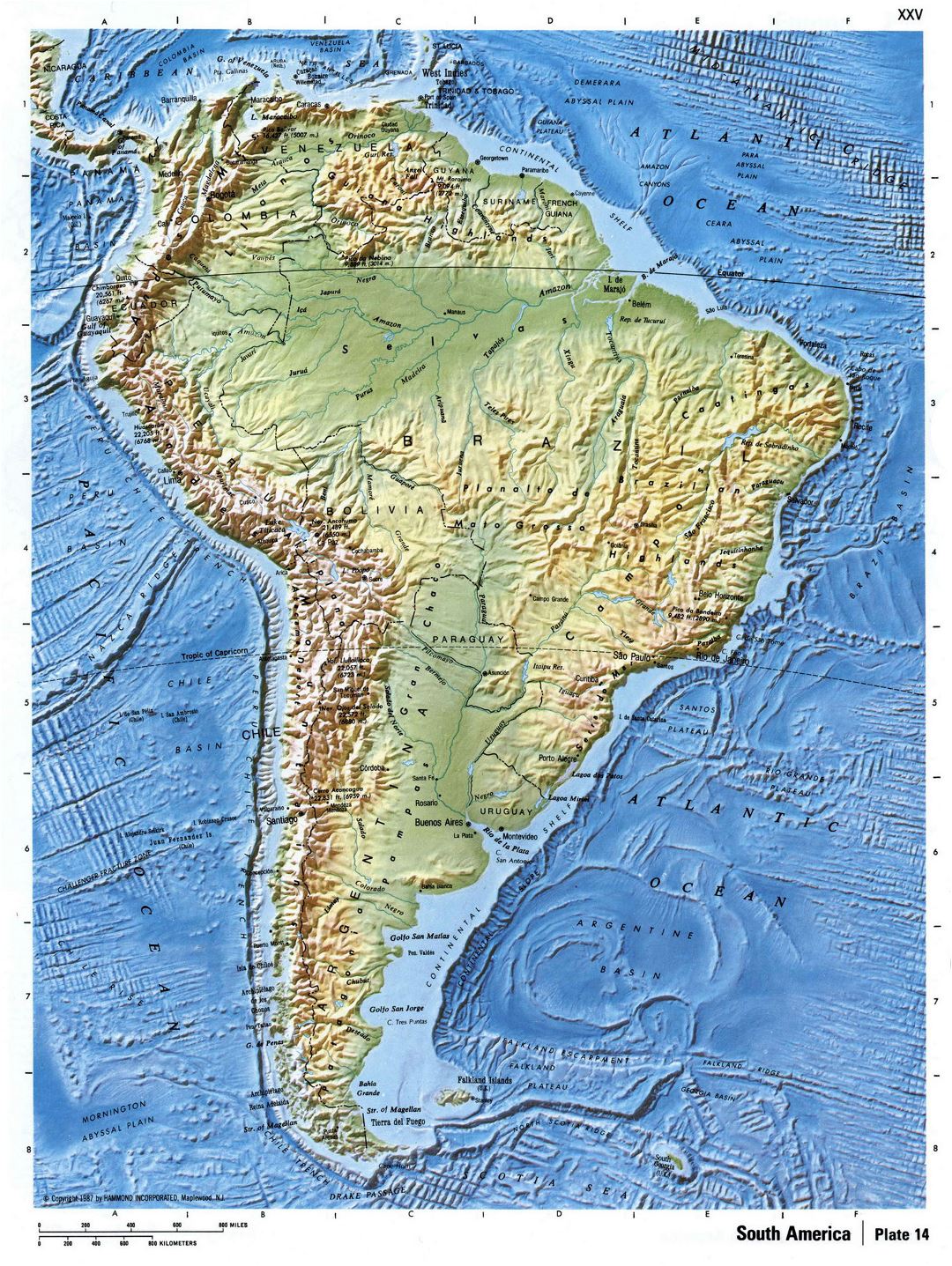 Подробная карта рельефа Южной Америки