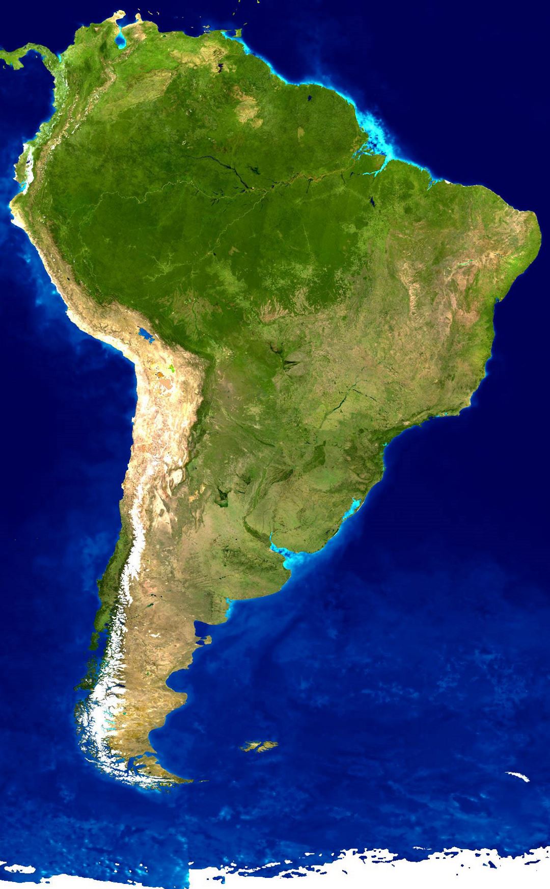 Подробная спутниковая карта Южной Америки