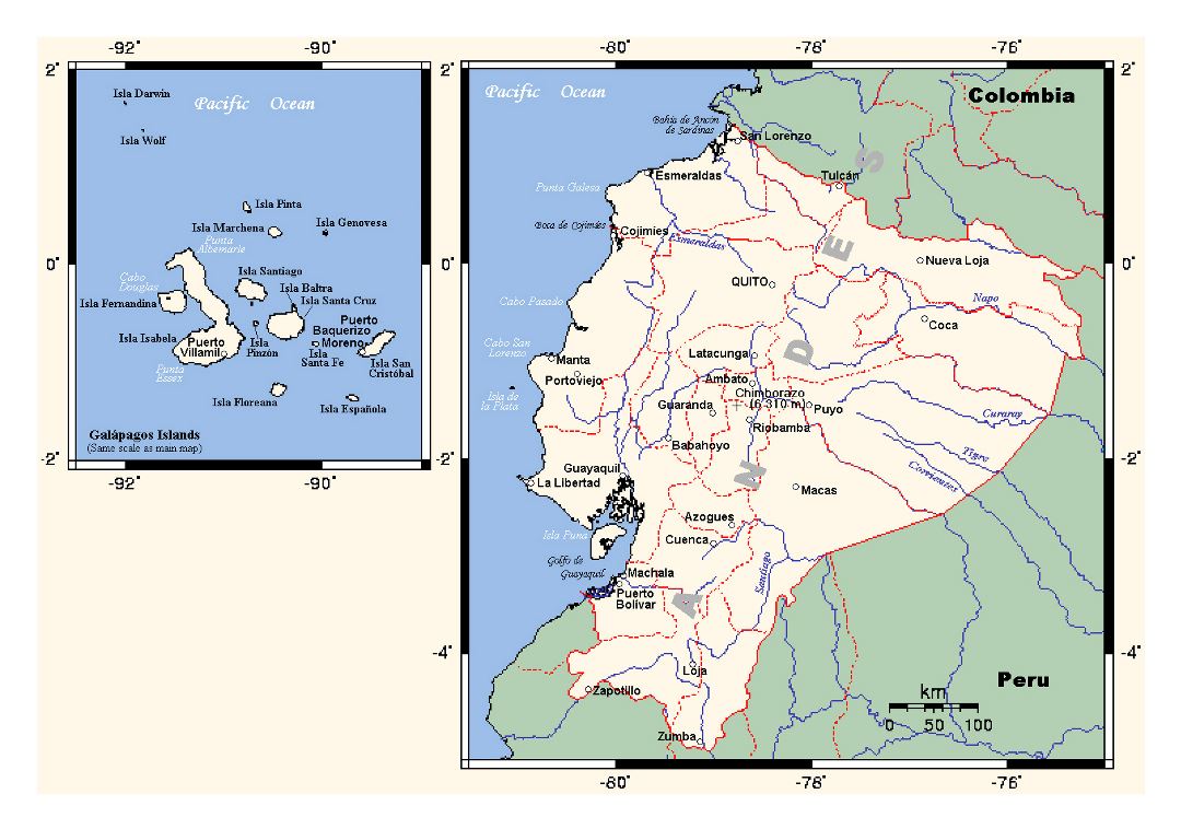Подробная политическая карта Эквадора
