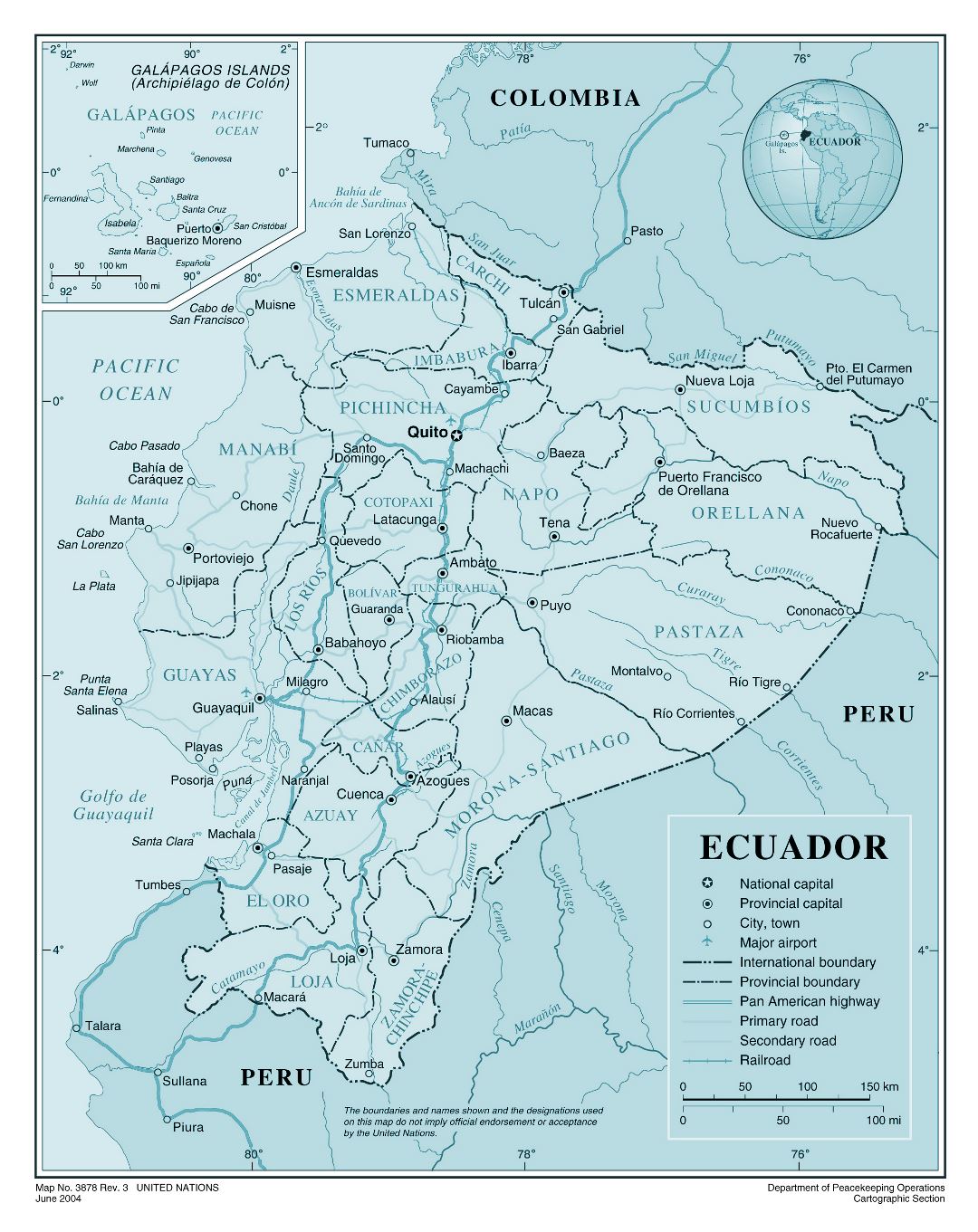 Большая детальная политическая и административная карта Эквадора