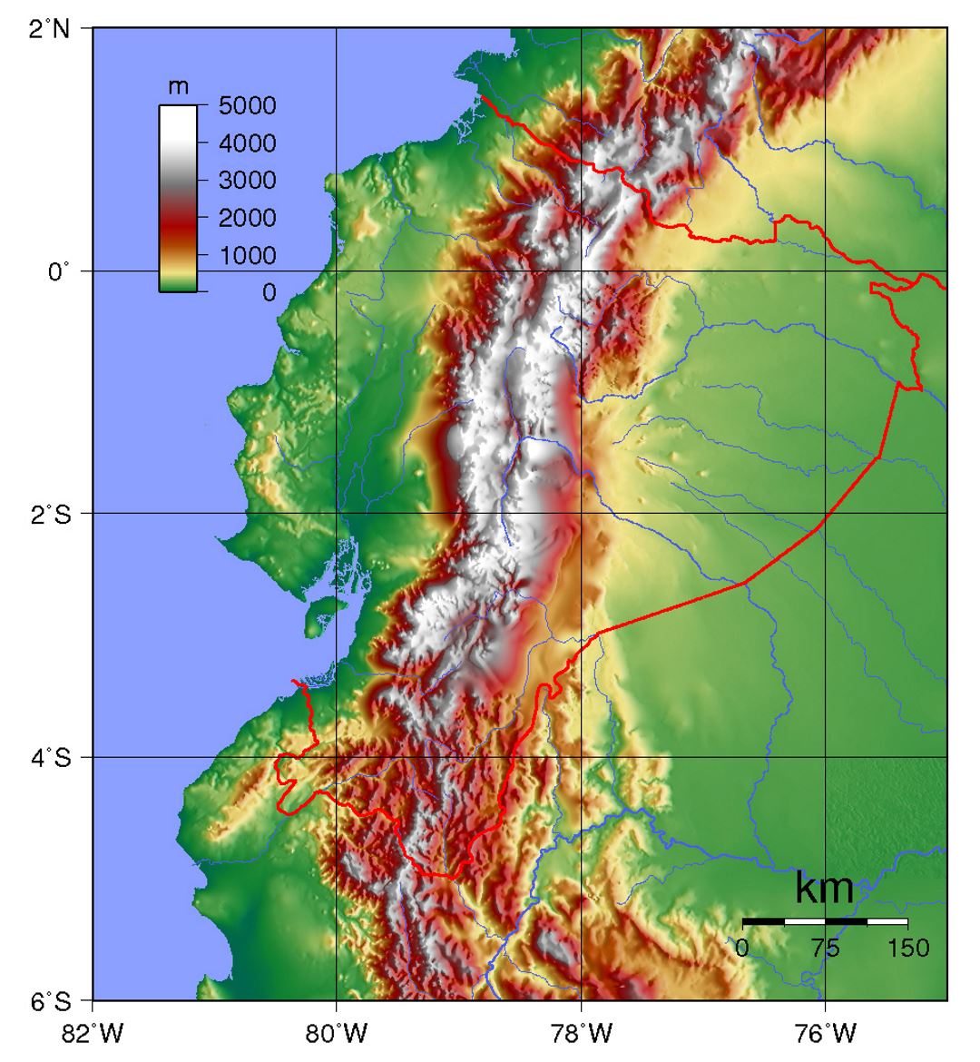 Большая физическая карта Эквадора