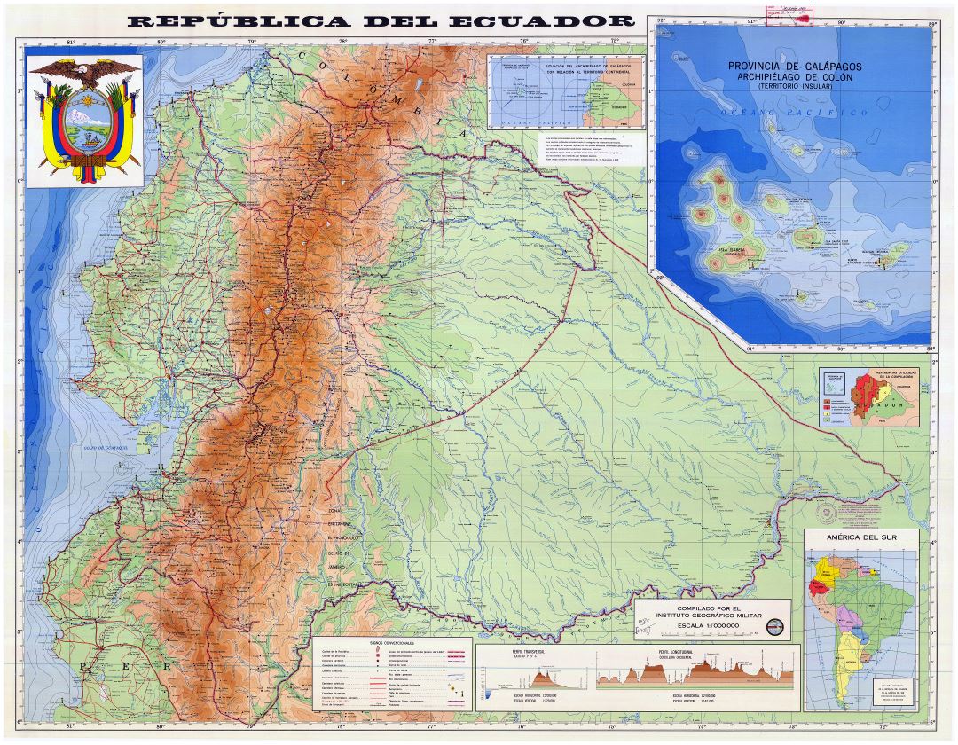 Крупномасштабная физическая карта Эквадора