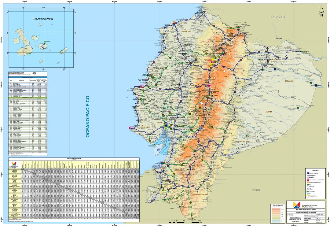 Крупномасштабная карта дорог Эквадора со всеми городами