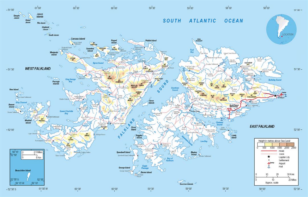 Карта высот Фолклендских островов