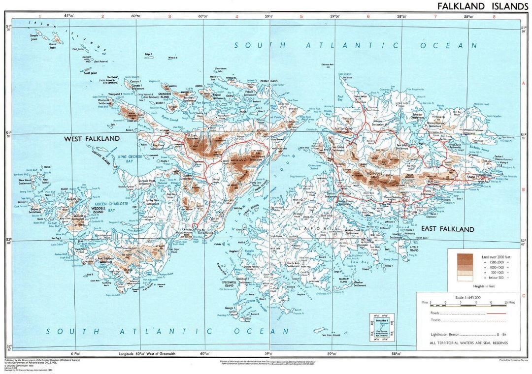 Физическая карта Фолклендских островов
