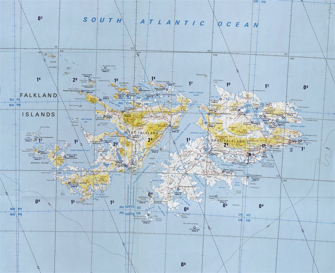 Большая детальная топографическая карта Фолклендских островов