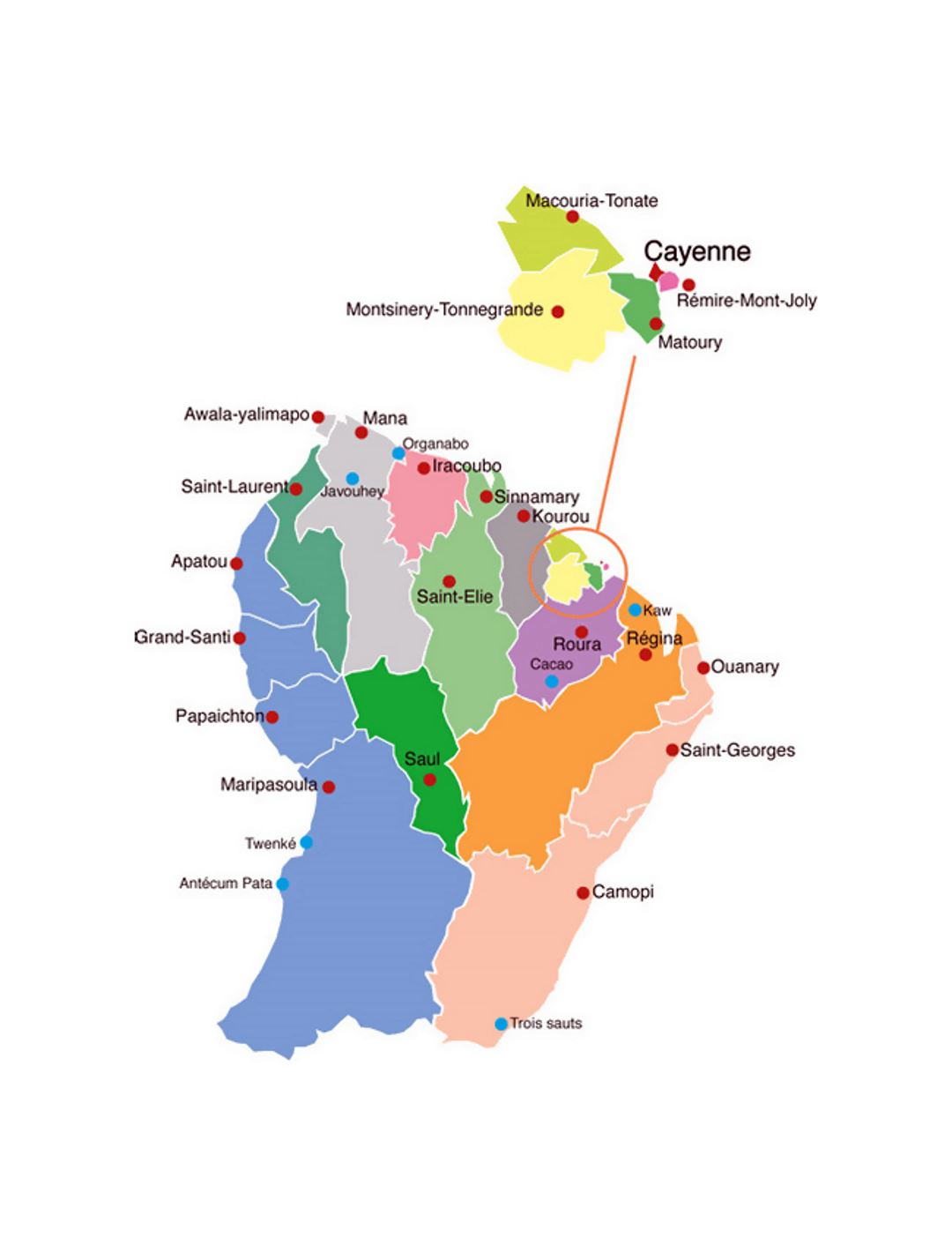 Карта административных делений Французской Гвианы