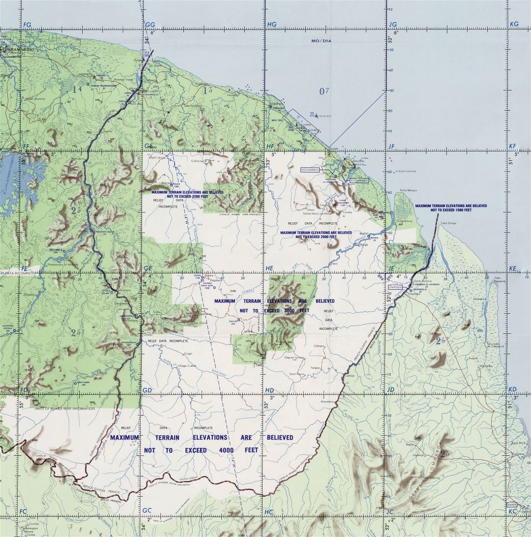 Большая подробная топографическая карта Французской Гвианы
