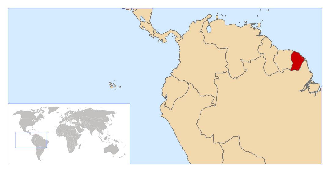 Большая карта расположения Французской Гвианы