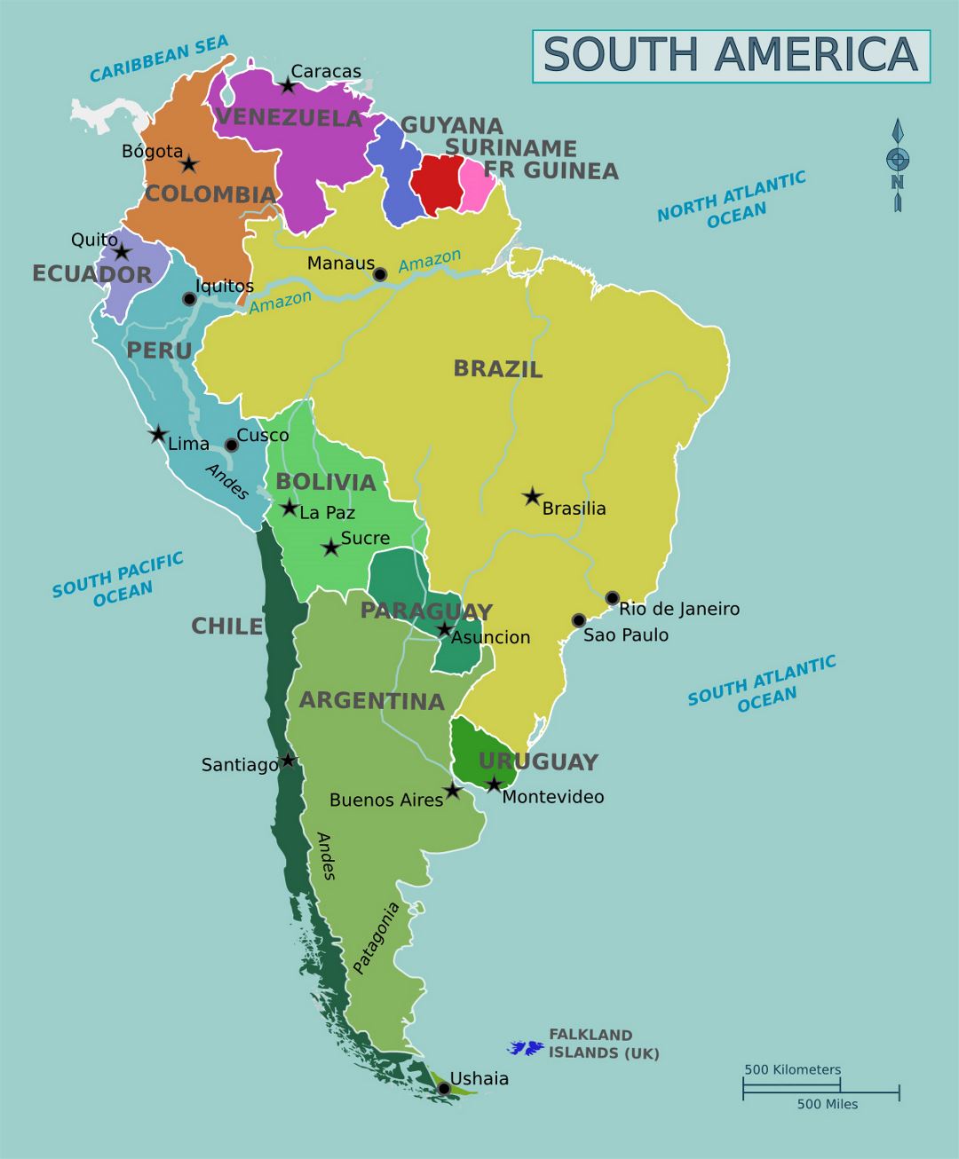 Большая политическая карта Южной Америки
