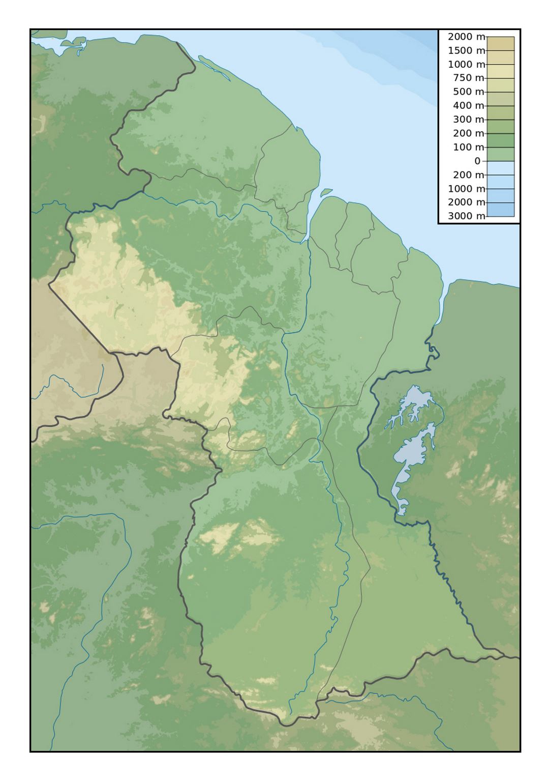 Детальная физическая карта Гайаны
