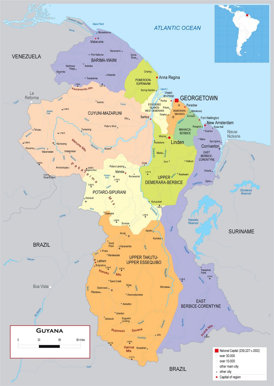 Большая подробная политическая и административная карта Гайаны с дорогами, городами и аэропортами