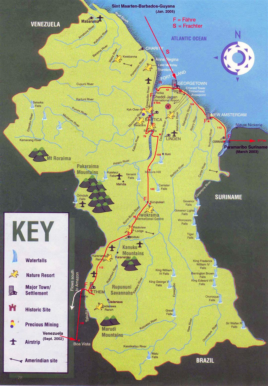 Большая детальная туристическая карта Гайаны
