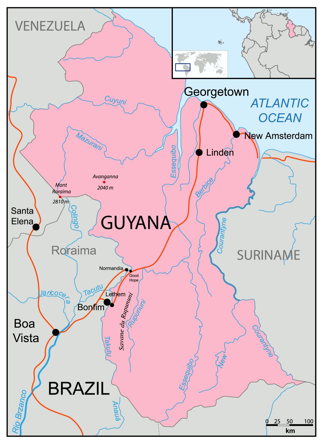 Большая политическая карта Гайаны