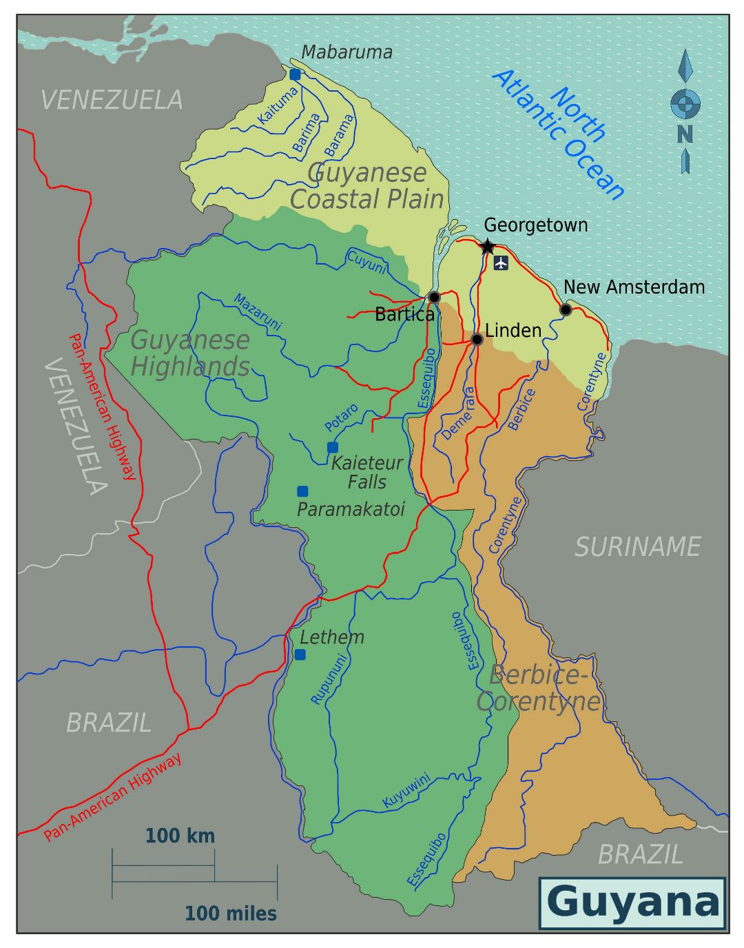 Большая карта регионов Гайаны