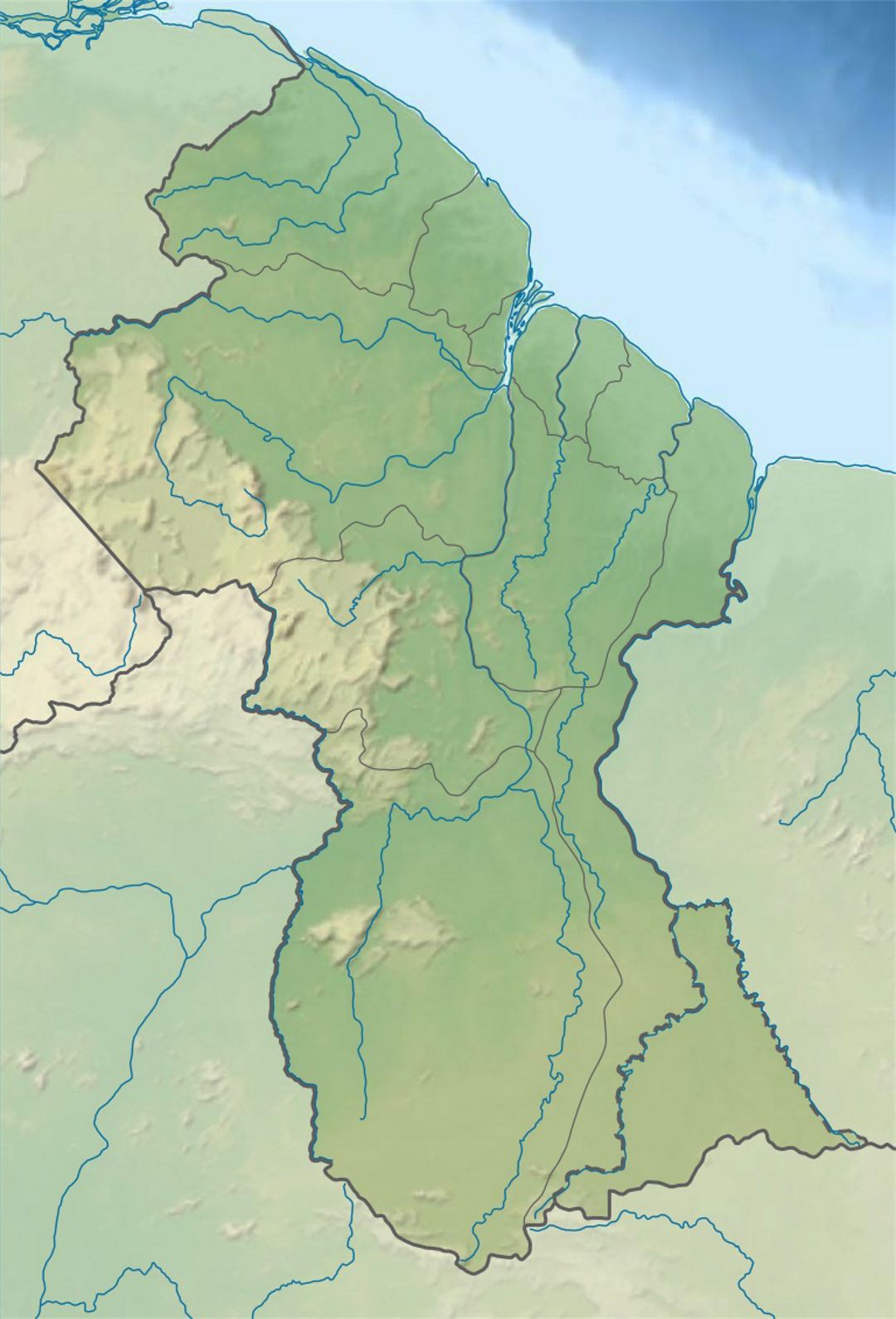 Большая карта рельефа Гайаны