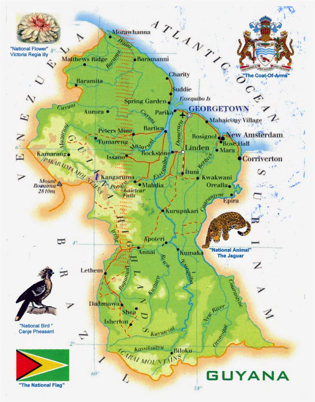 Большая туристическая карта Гайаны