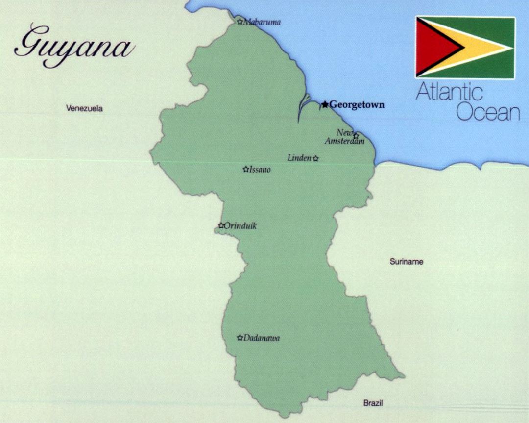 Карта Гайаны с флагом