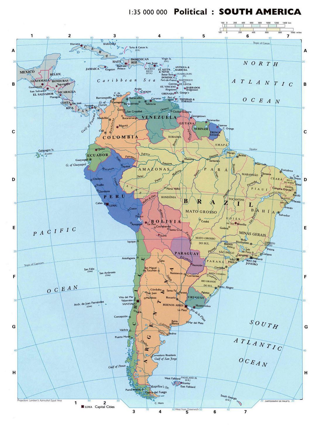 Большая подробная политическая карта Южной Америки