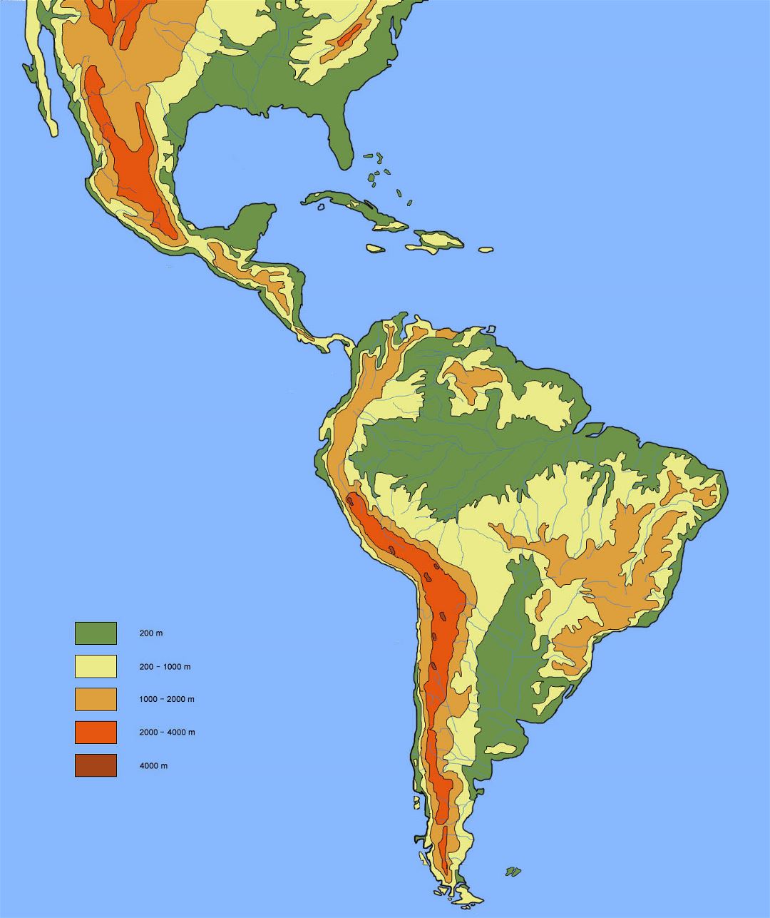 Большая карта высот Южной Америки