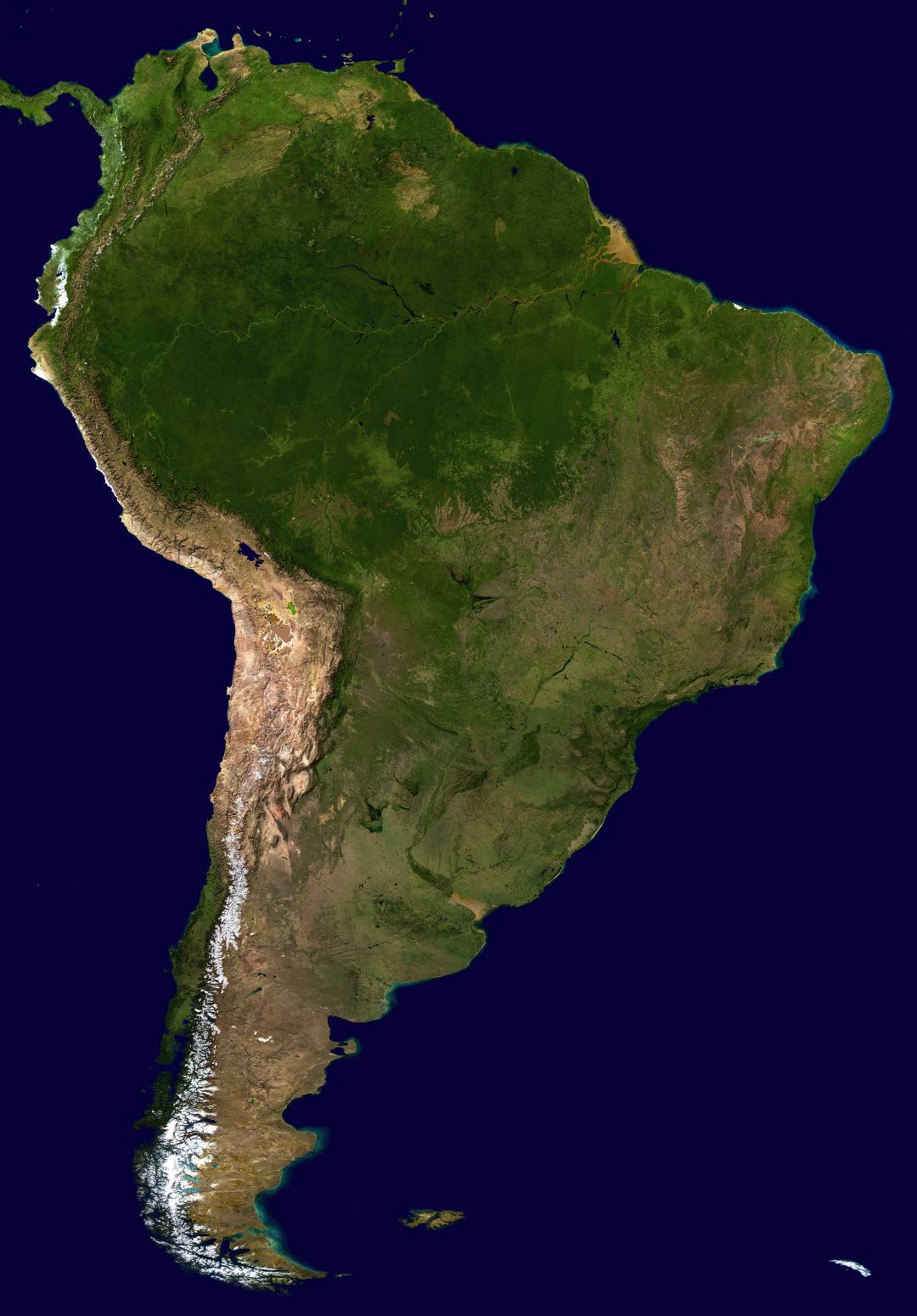 Крупномасштабная спутниковая карта Южной Америки