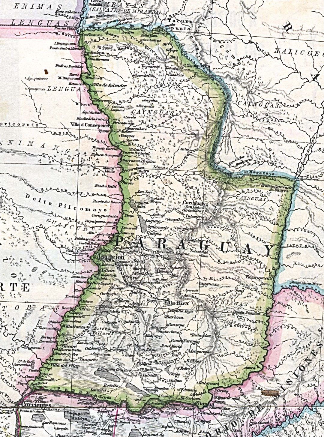 Большая детальная старая карта Парагвая с рельефом - 1875