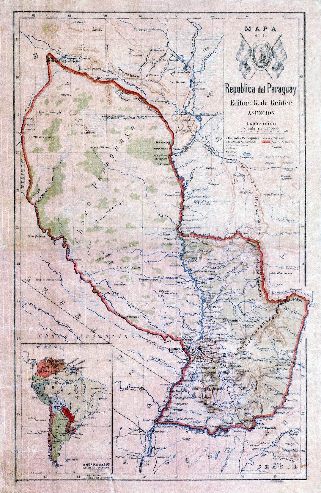 Большая детальная старая топографическая карта Парагвая