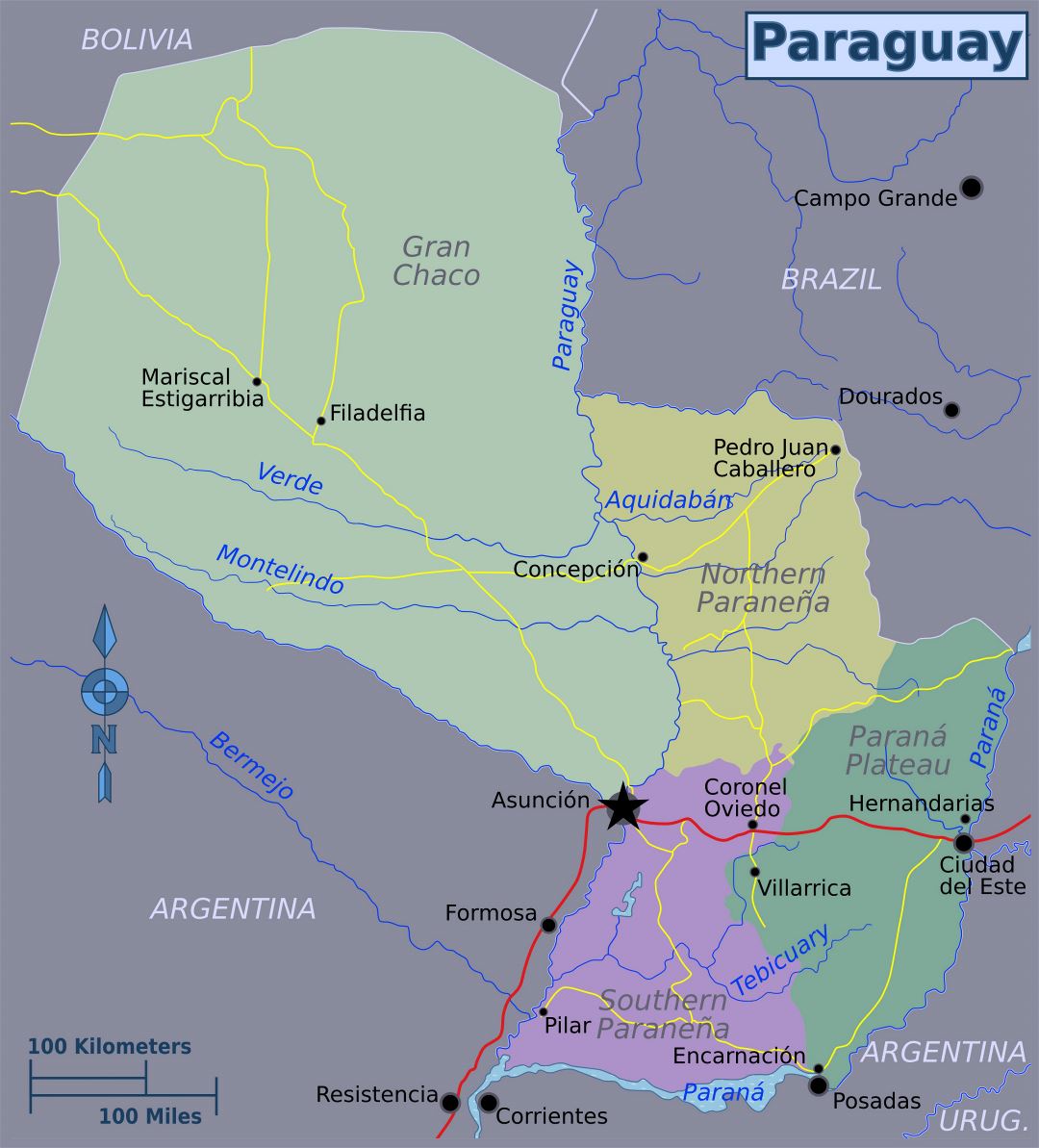 Большая карта регионов Парагвая
