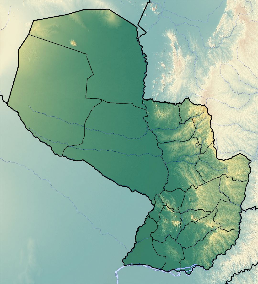 Большая карта рельефа Парагвая
