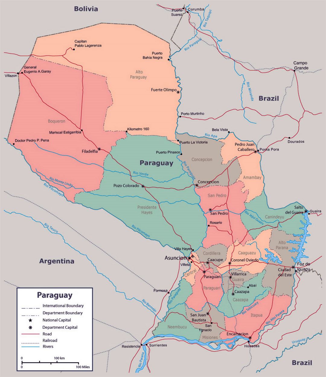 Политическая и административная карта Парагвая