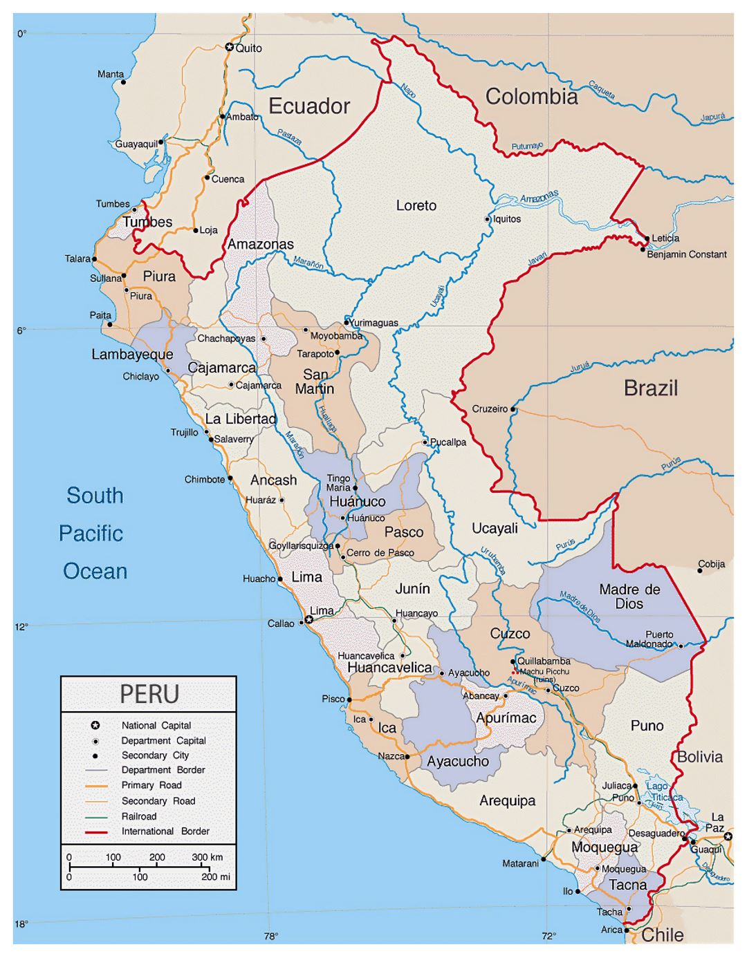 Детальная политическая и административная карта Перу