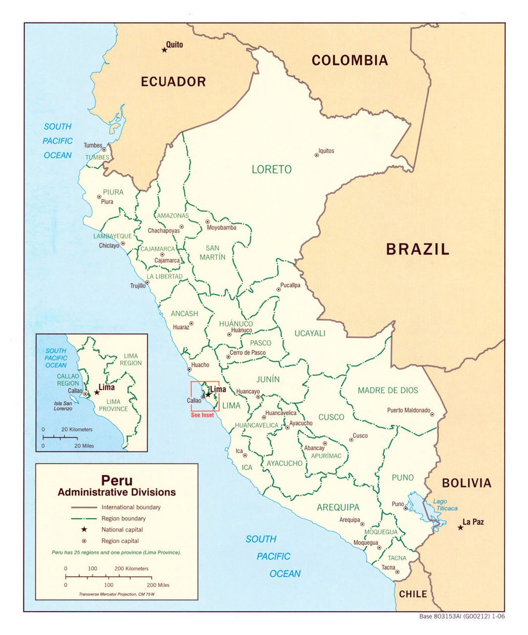 Большая карта административных делений Перу - 2006