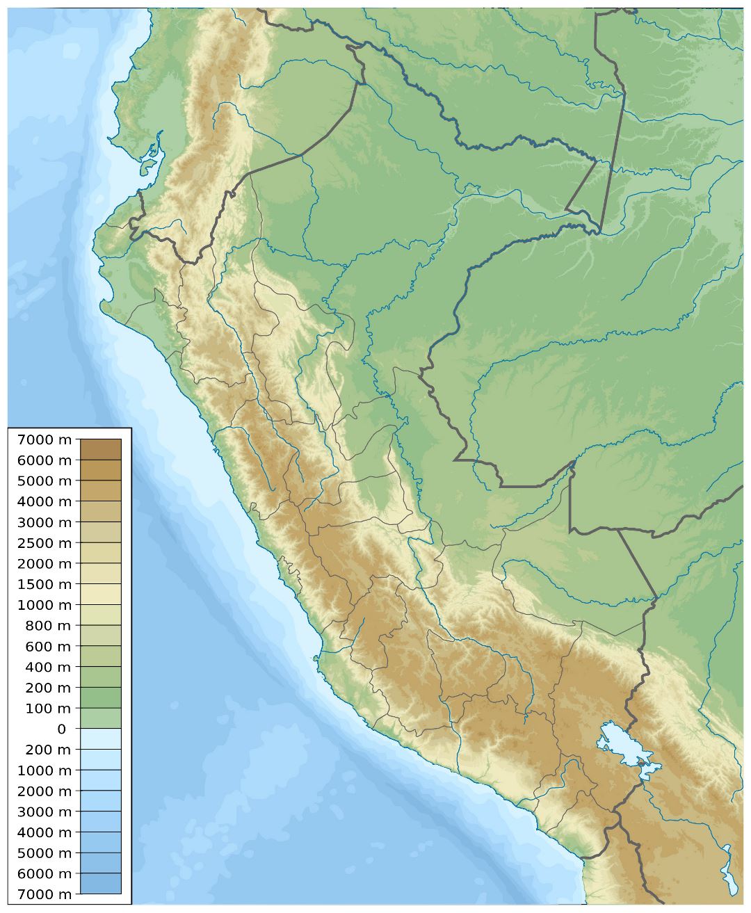 Большая физическая карта Перу