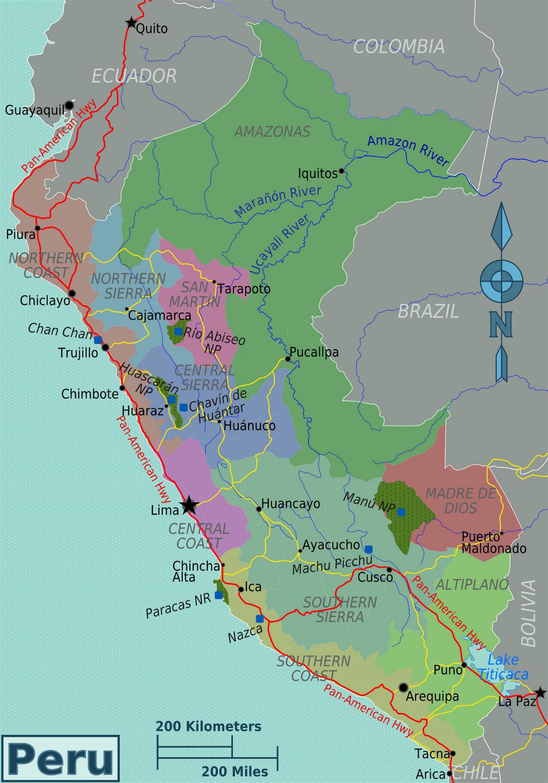 Большая карта регионов Перу