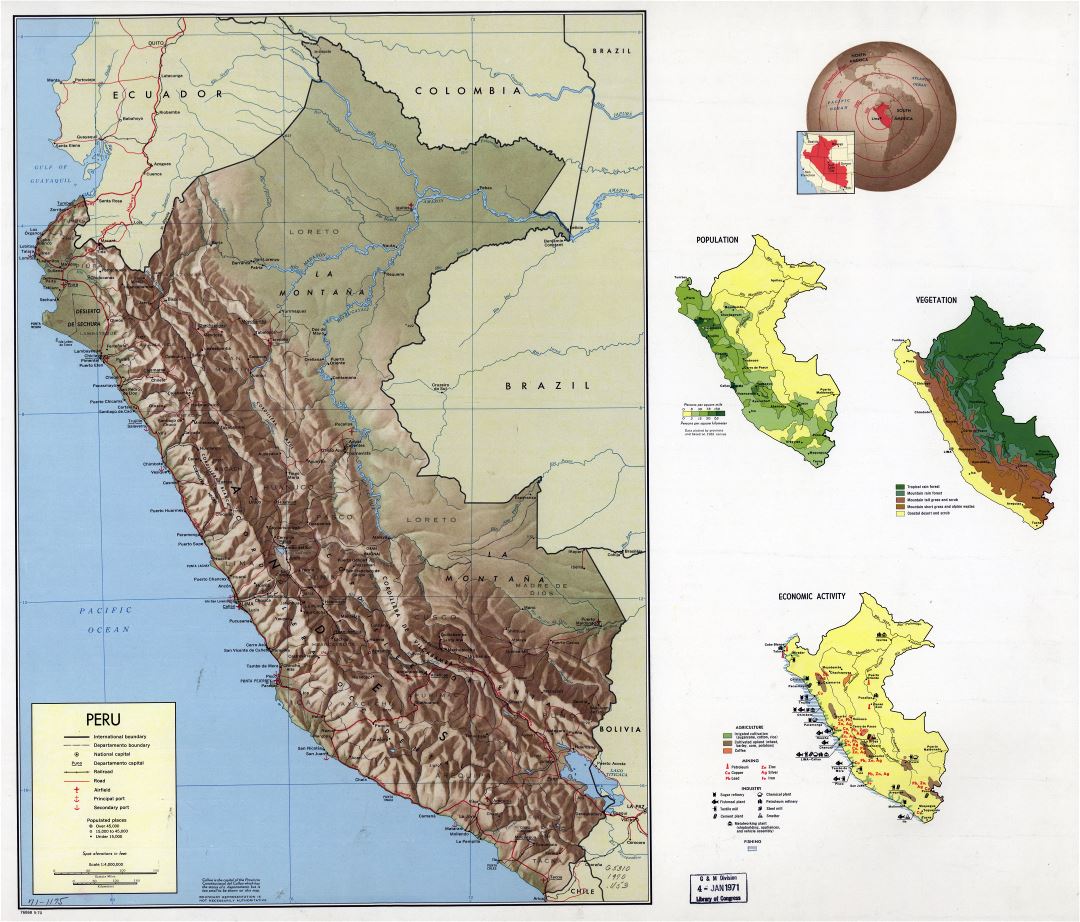 Крупномасштабная профильная карта страны Перу - 1970