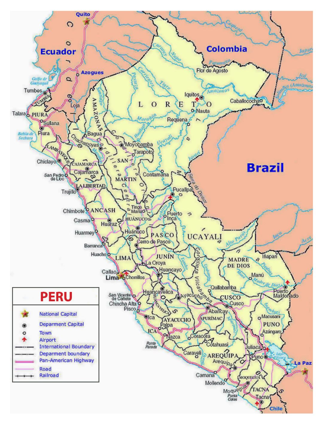Политическая и административная карта Перу