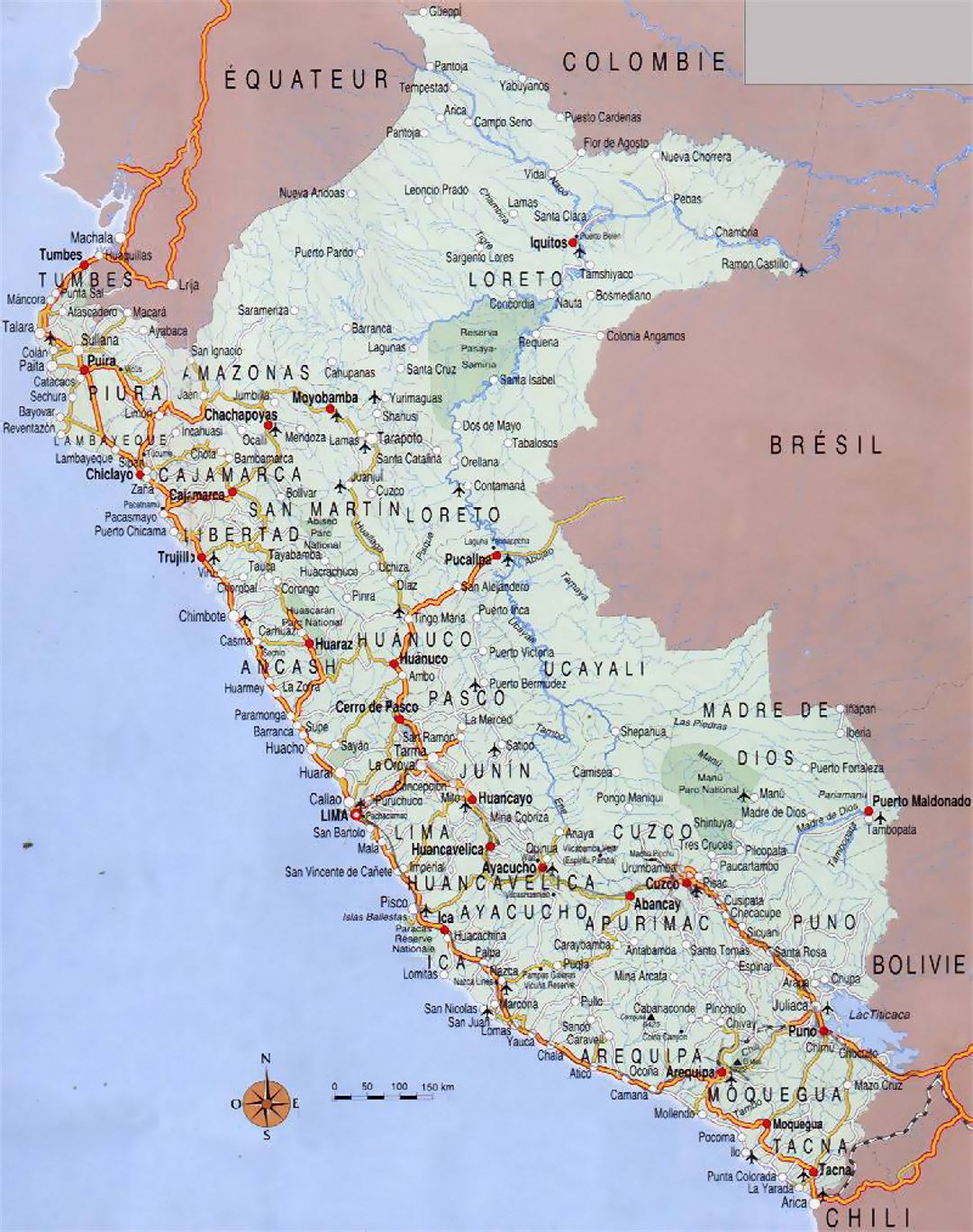 Карта дорог Перу с городами
