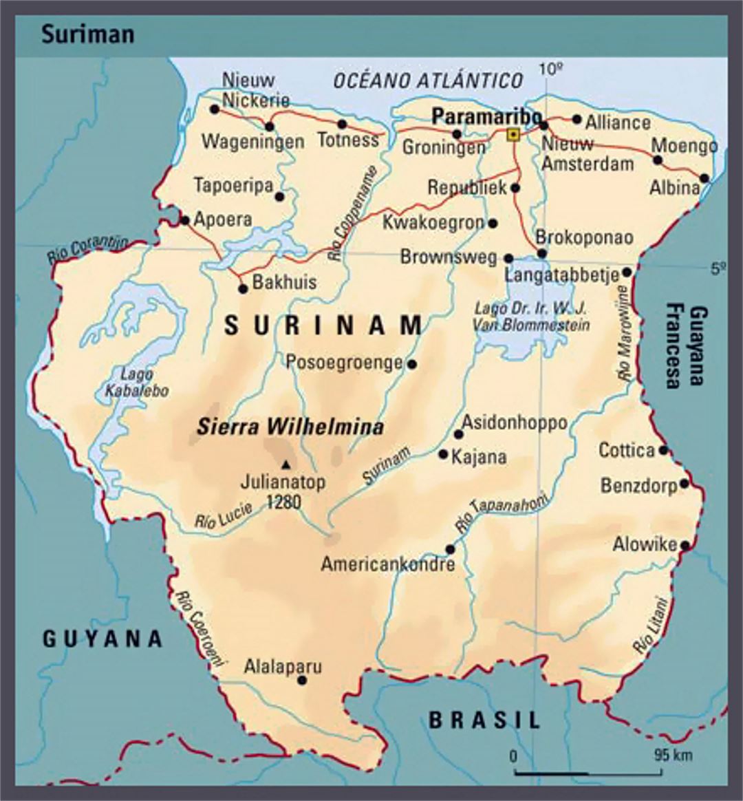Карта высот Суринама