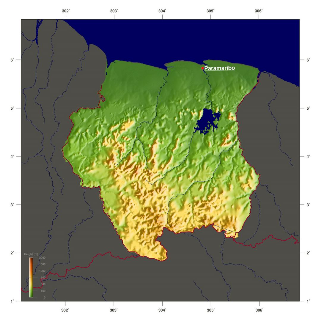 Большая карта высот Суринама