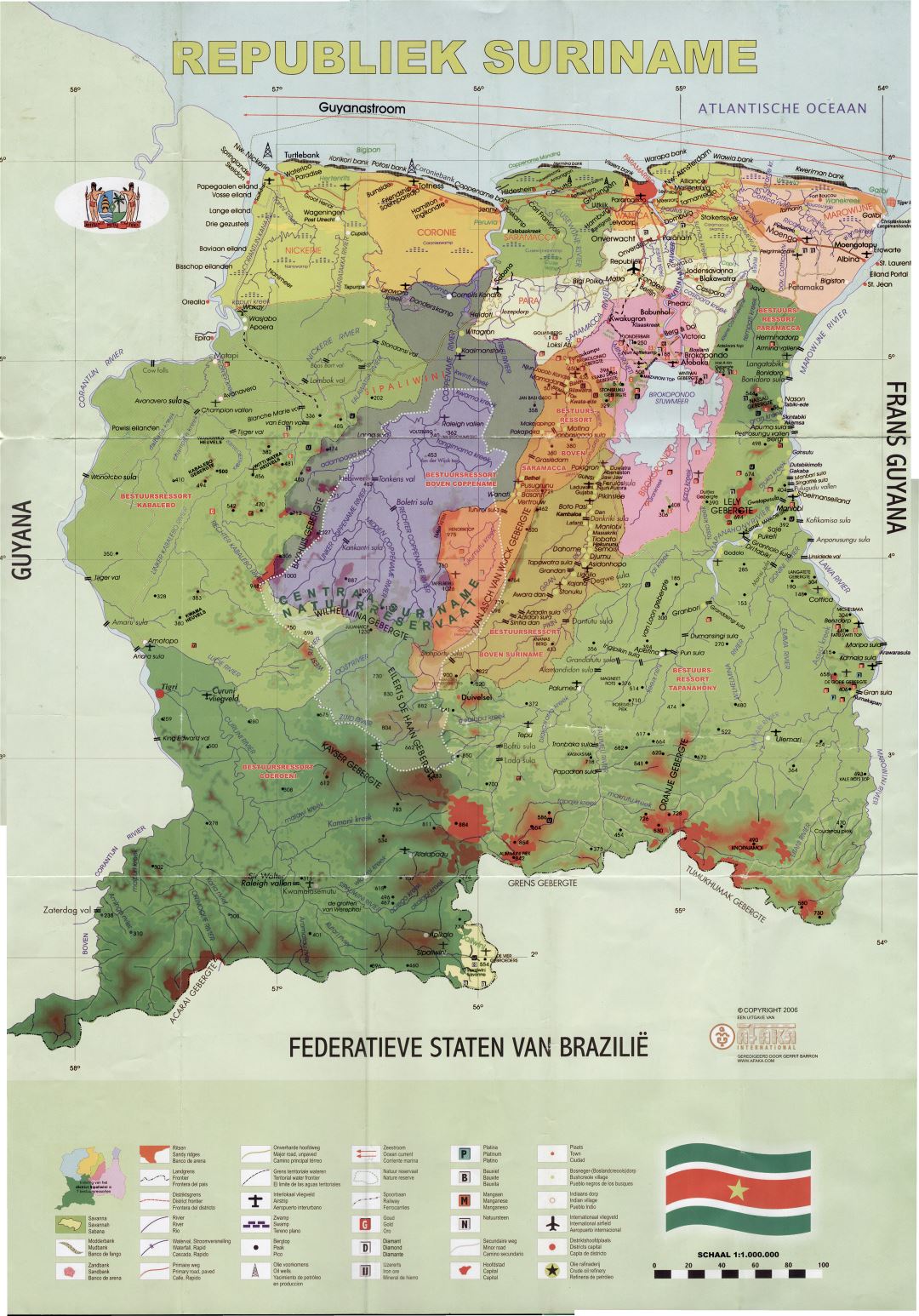 Крупномасштабная подробная карта Суринама