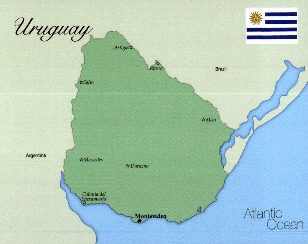 Большая карта Уругвая с флагом