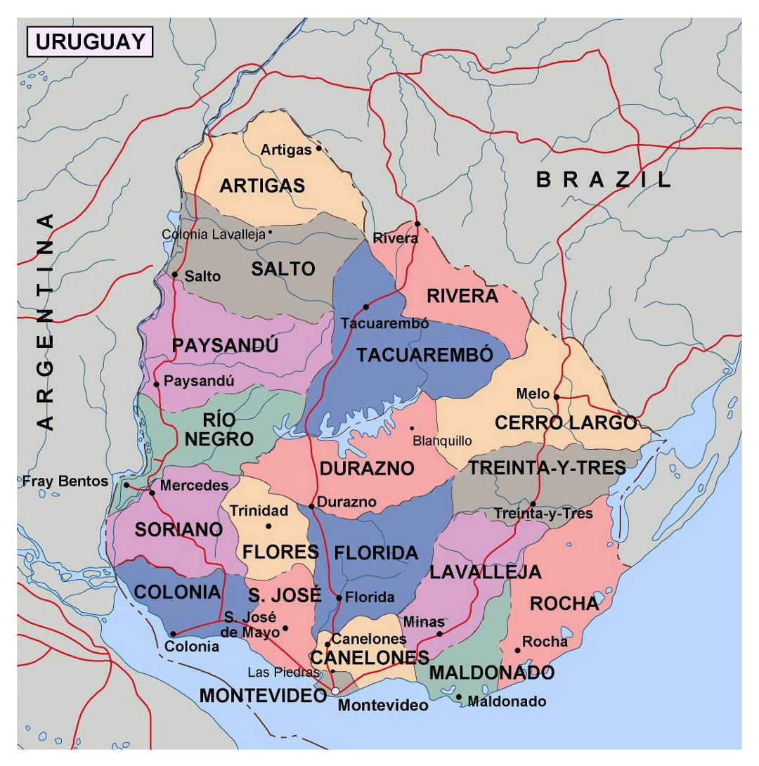 Большая политическая и административная карта Уругвая