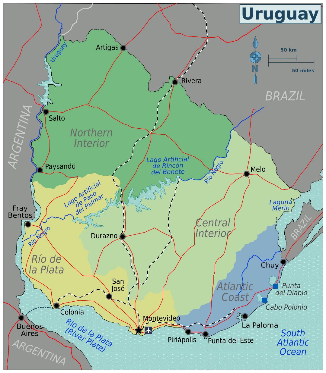 Большая карта регионов Уругвая