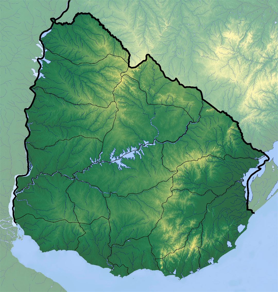 Большая карта рельефа Уругвая
