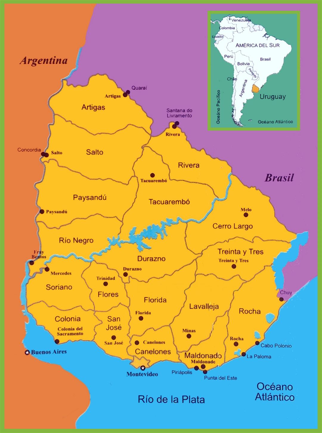 Крупномасштабная политическая и административная карта Уругвая