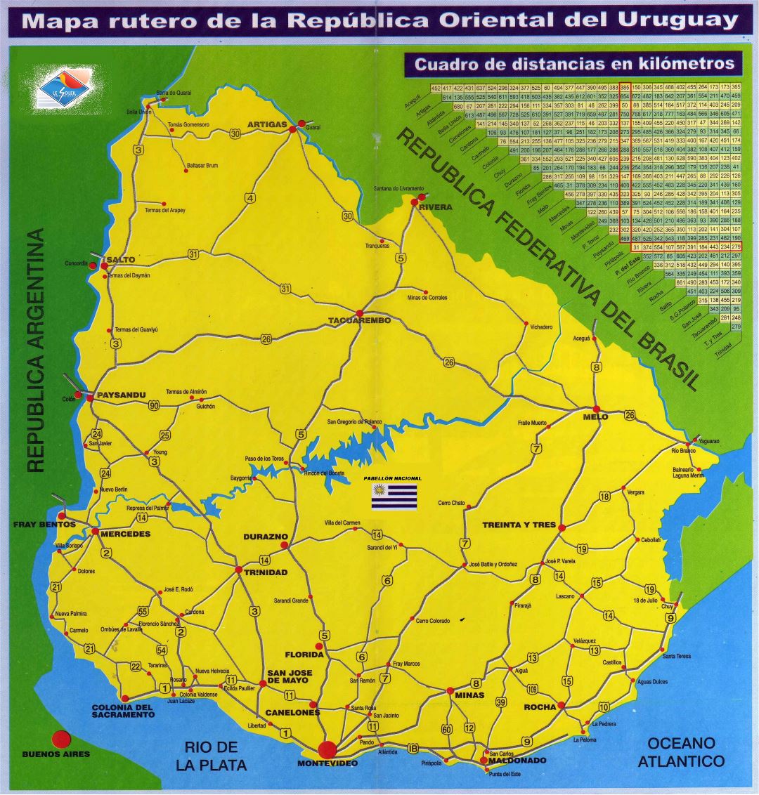 Крупномасштабная карта дорог Уругвая