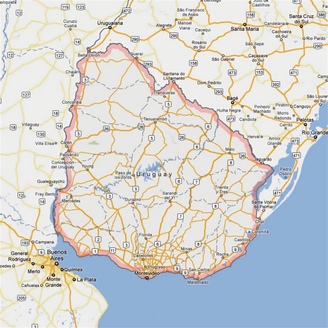 Карта Уругвая с границами