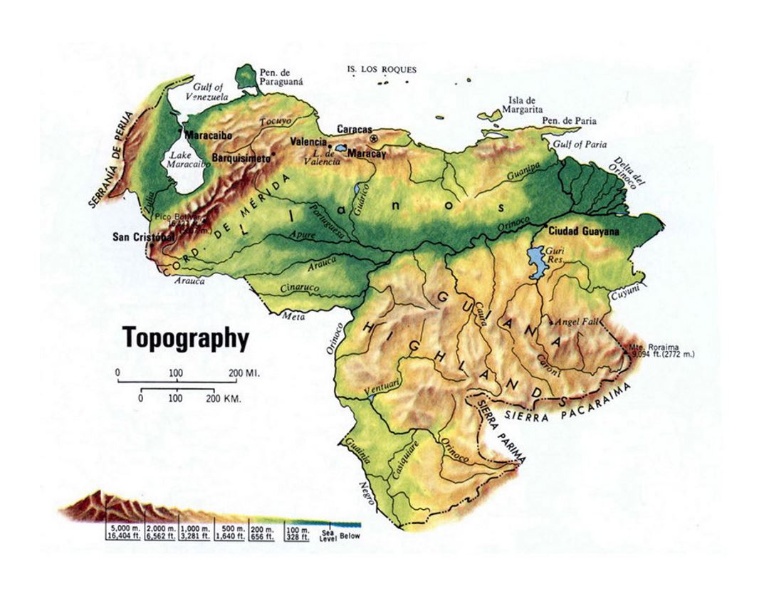 Детальная топографическая карта Венесуэлы