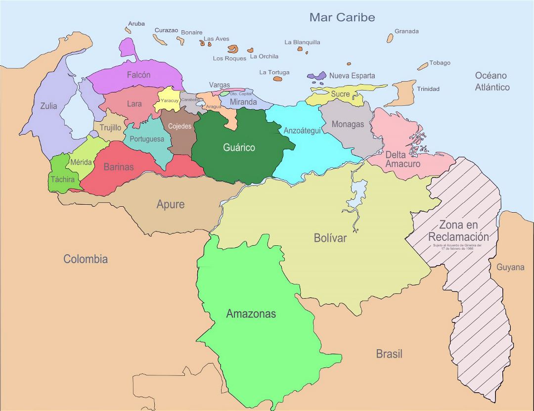 Большая карта административных делений Венесуэлы